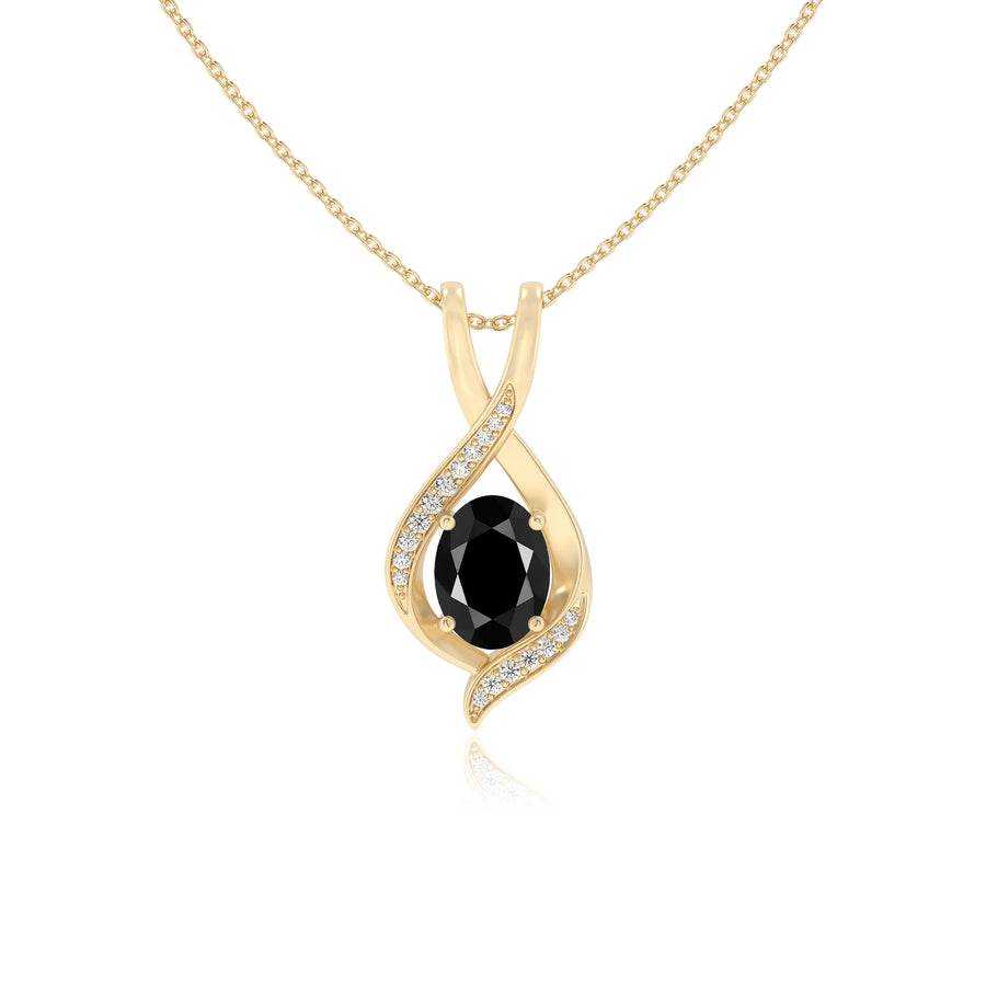 natural black-onyx oval solitaire necklaces in yellow gold 