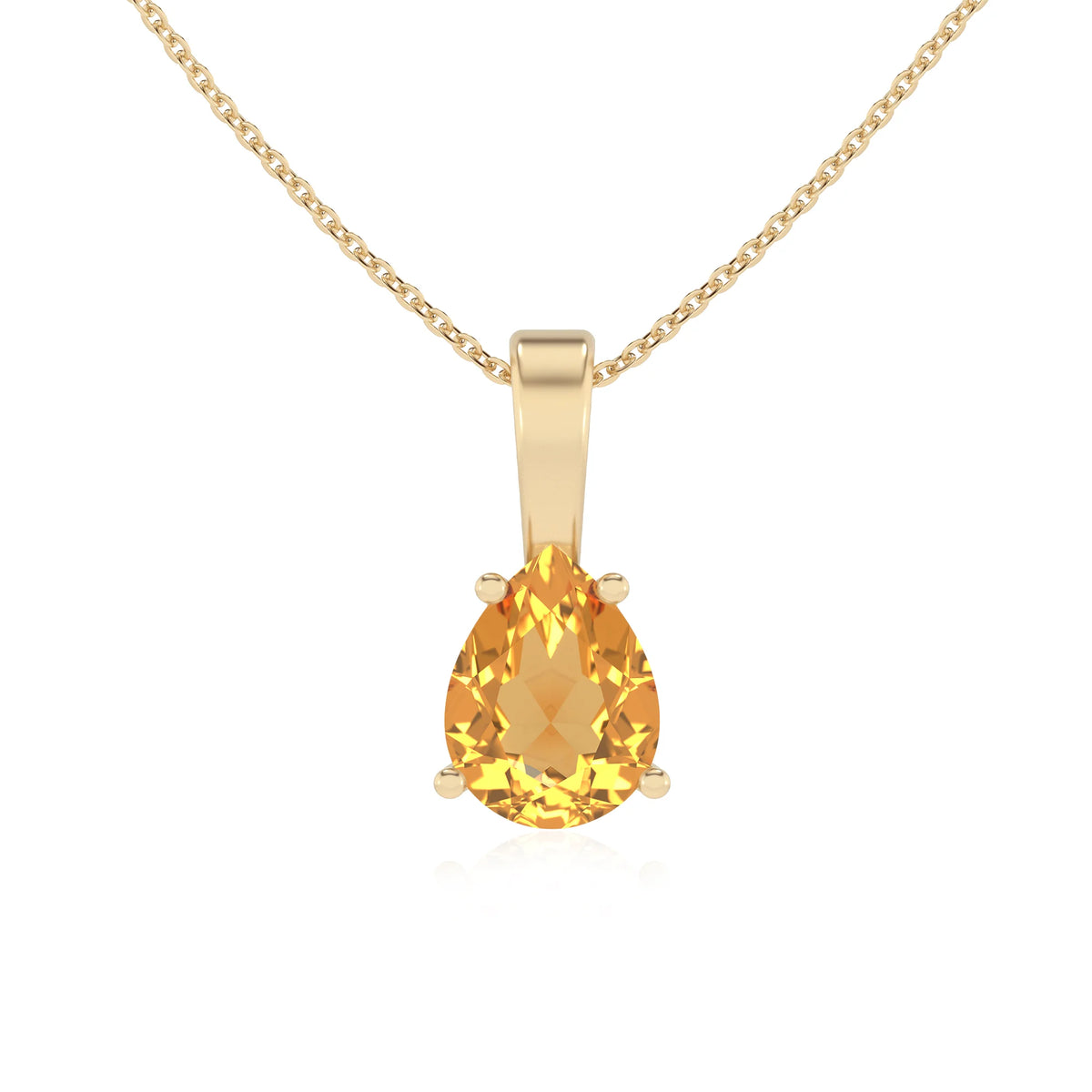 lab grown citrine pear solitaire necklaces in yellow gold 