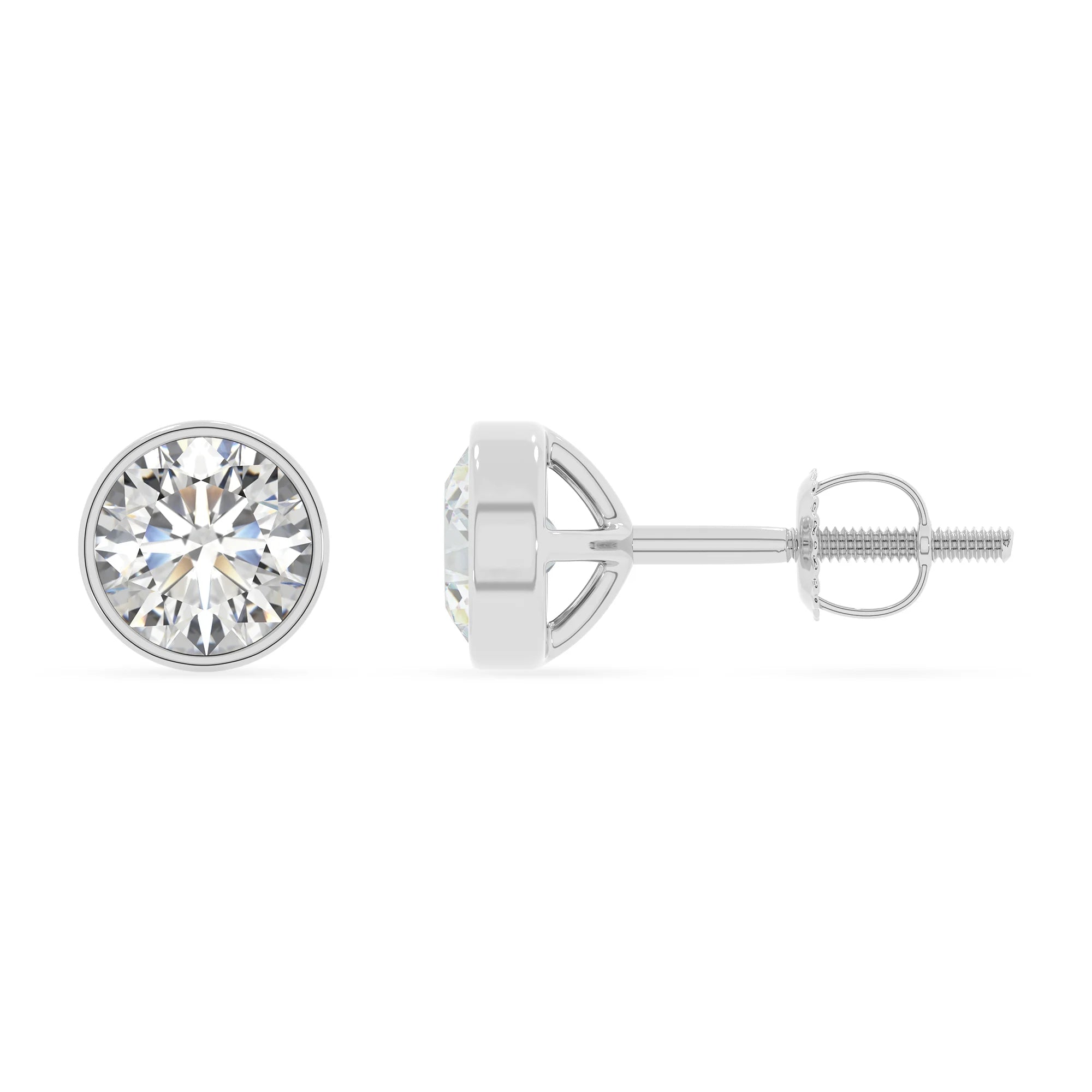 lab grown moissanite round stud earrings in platinum 