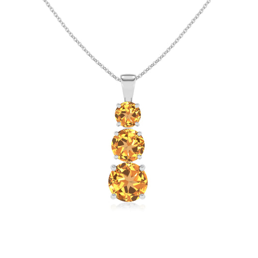 lab grown citrine round bar v-bale necklaces in white gold 