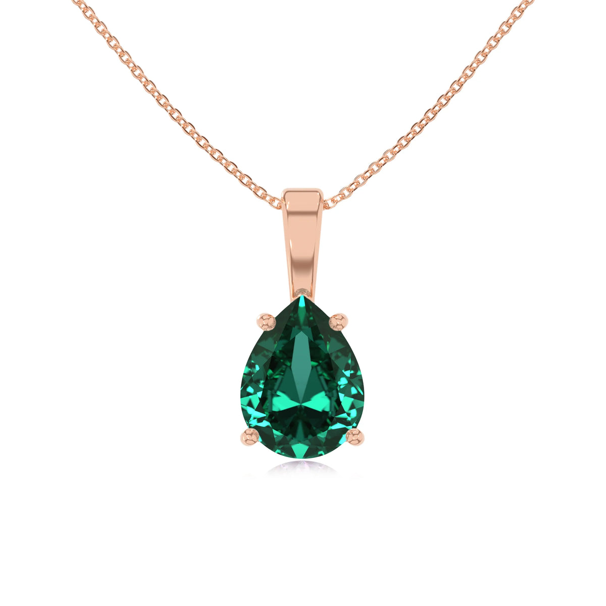 lab grown emerald pear solitaire necklaces in rose gold 