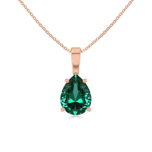 lab grown emerald pear solitaire necklaces in rose gold 