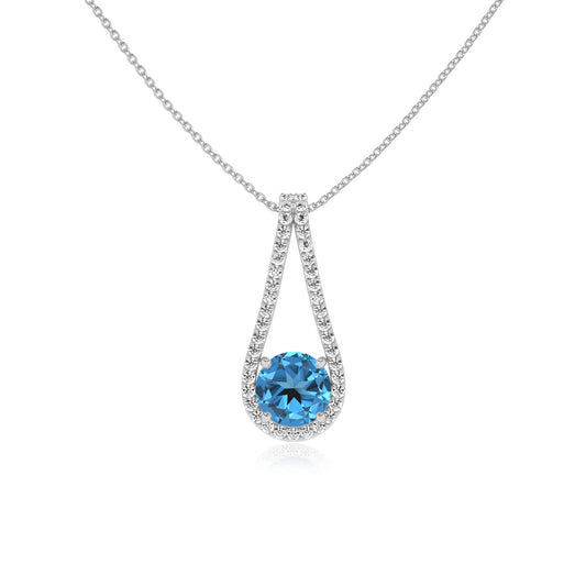 natural swiss-blue-topaz round solitaire v-bale necklaces in platinum 