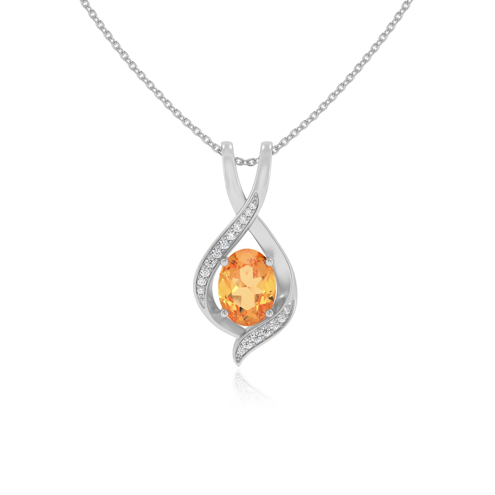 lab grown citrine oval solitaire necklaces in white gold 