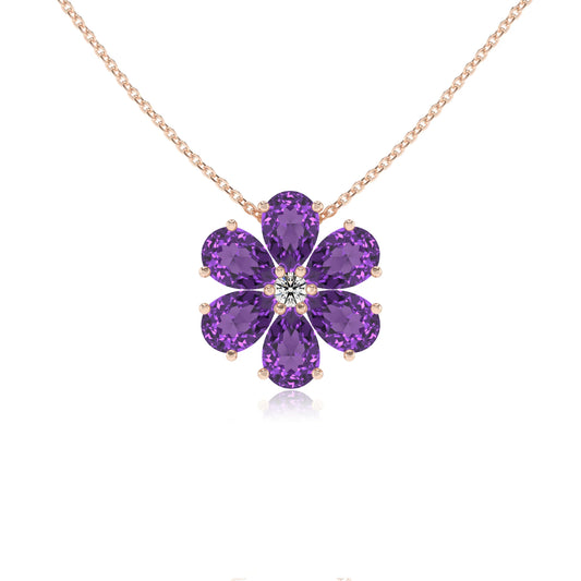 lab grown amethyst pear solitaire necklaces in rose gold 