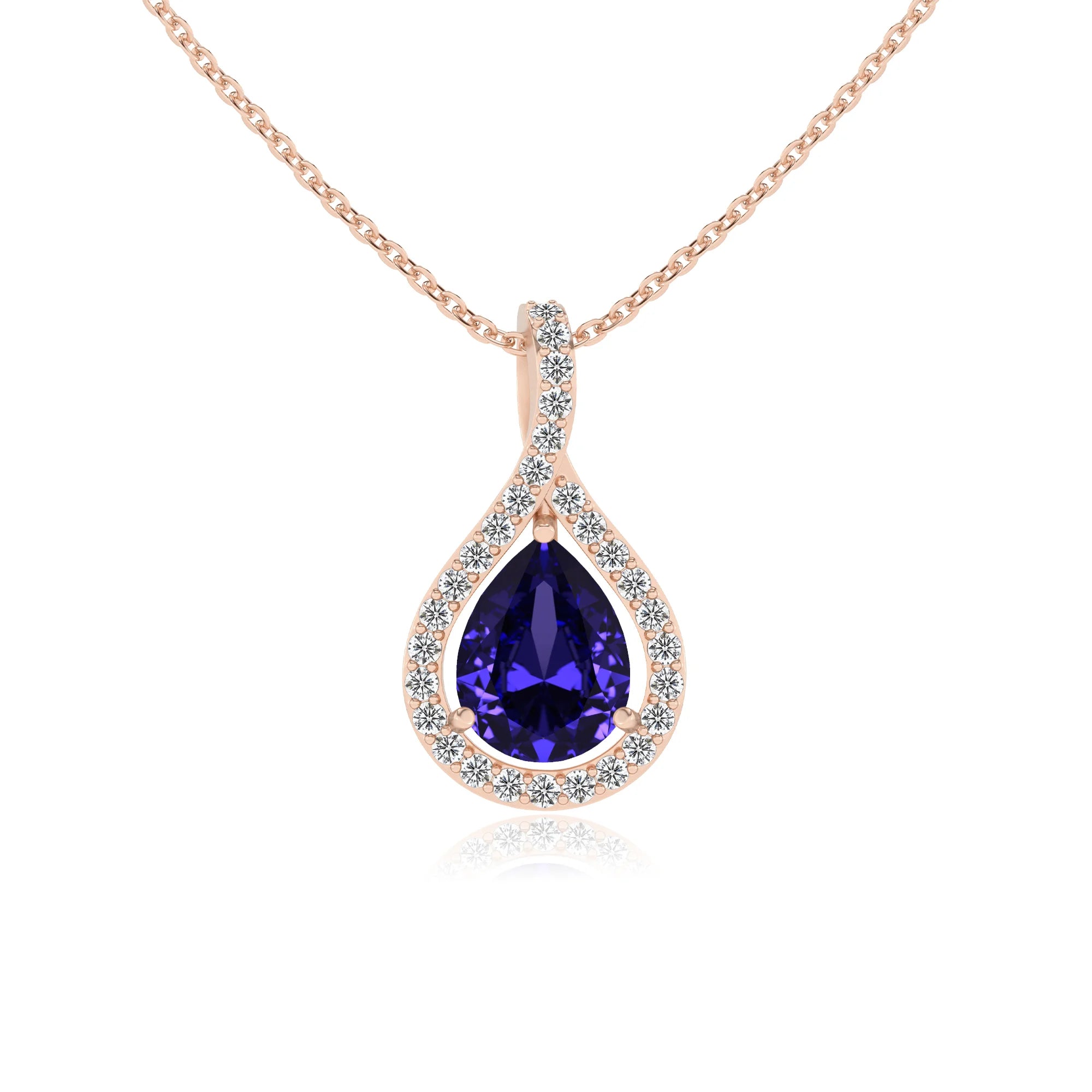 lab grown tanzanite pear solitaire necklaces in rose gold 