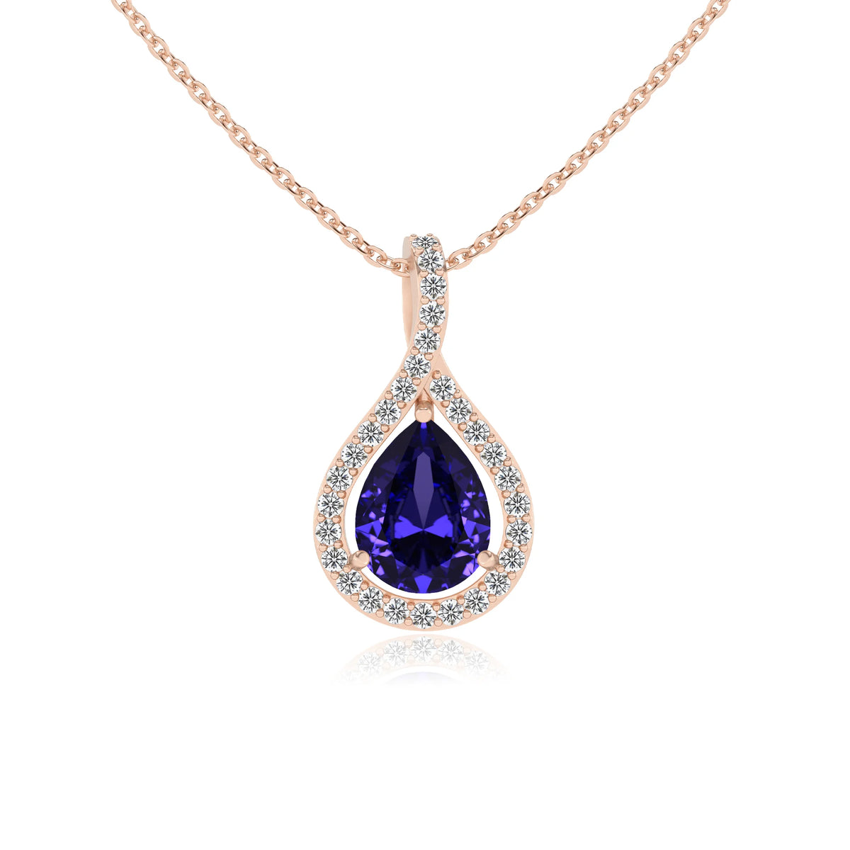 lab grown tanzanite pear solitaire necklaces in rose gold 