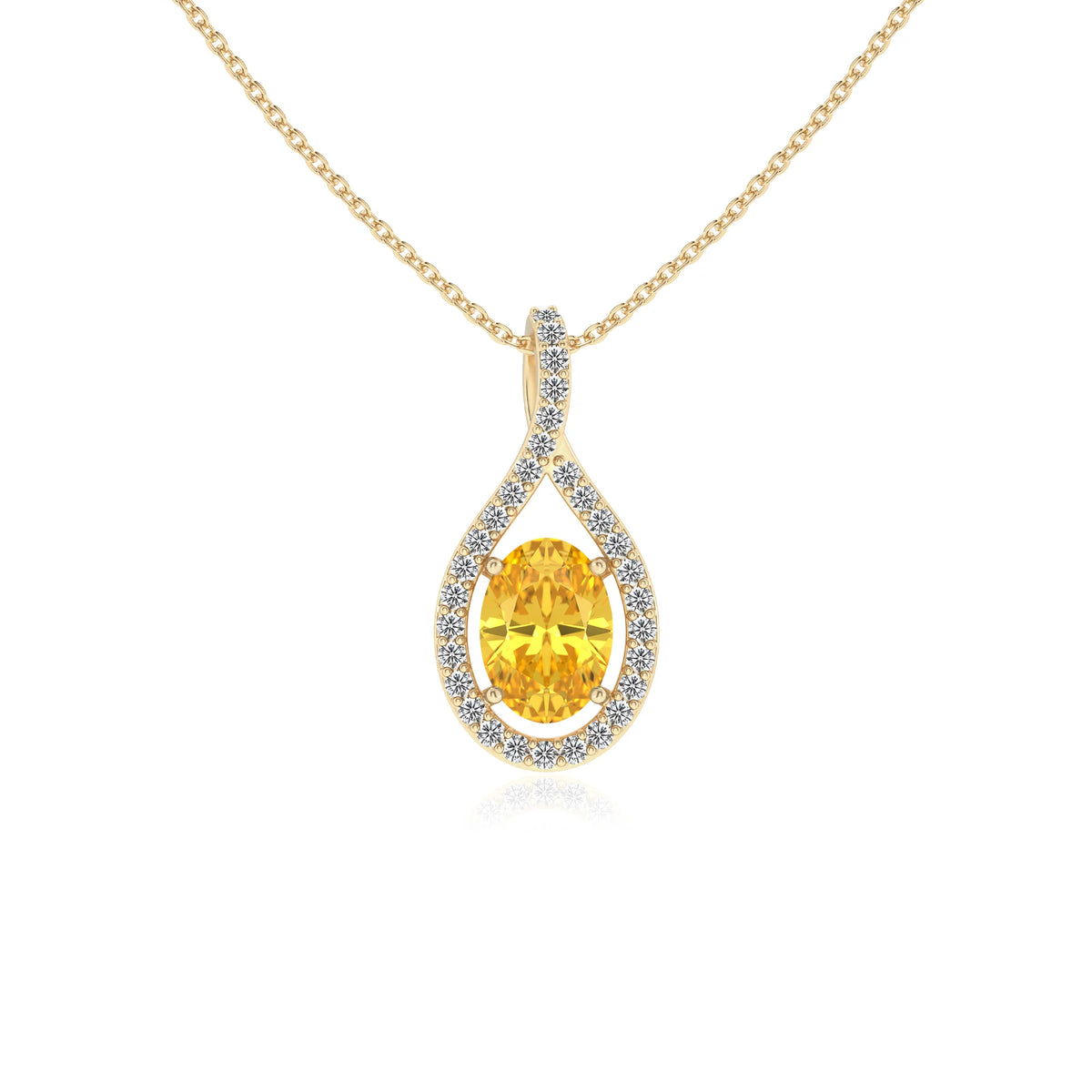 lab grown yellow-sapphire oval solitaire necklaces in yellow gold 