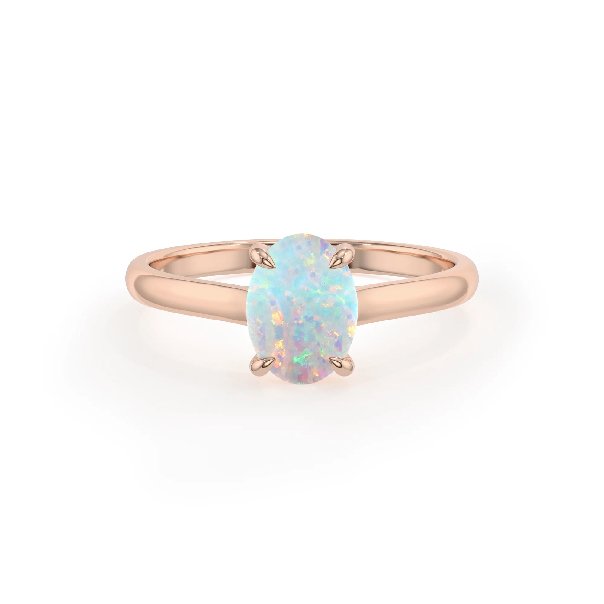 lab grown opal oval solitaire rings in rose gold 