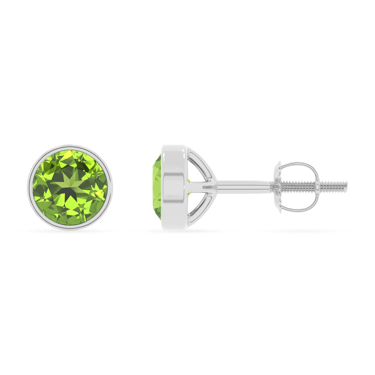 natural peridot round stud earrings in platinum 