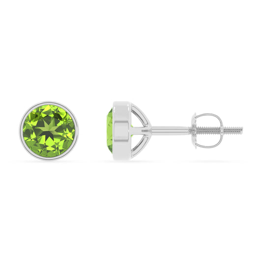 natural peridot round stud earrings in platinum 