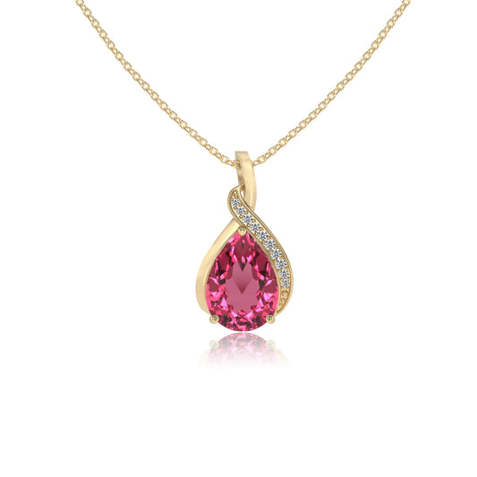 lab grown pink-tourmaline pear solitaire necklaces in yellow gold 