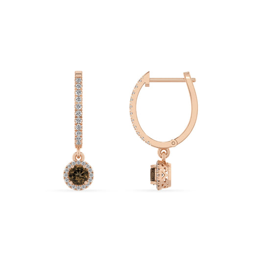natural smoky quartz round drop earrings in rose gold 