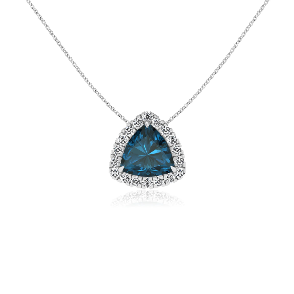 natural london blue topaz trillion solitaire necklaces in white gold 