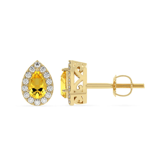 lab grown yellow sapphire pear stud earrings in yellow gold 