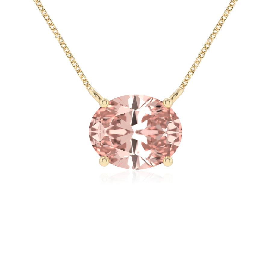 lab grown morganite oval solitaire necklaces in yellow gold 