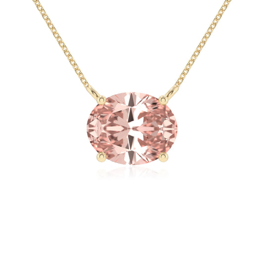 lab grown morganite oval solitaire necklaces in yellow gold 