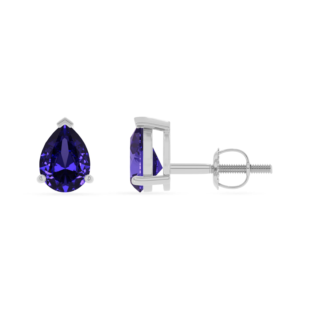 lab grown tanzanite pear stud earrings in white gold 