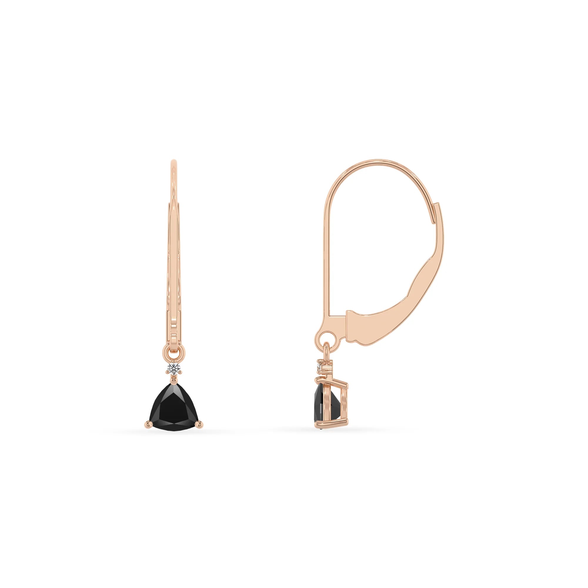natural black onyx trillion drop earrings in rose gold 
