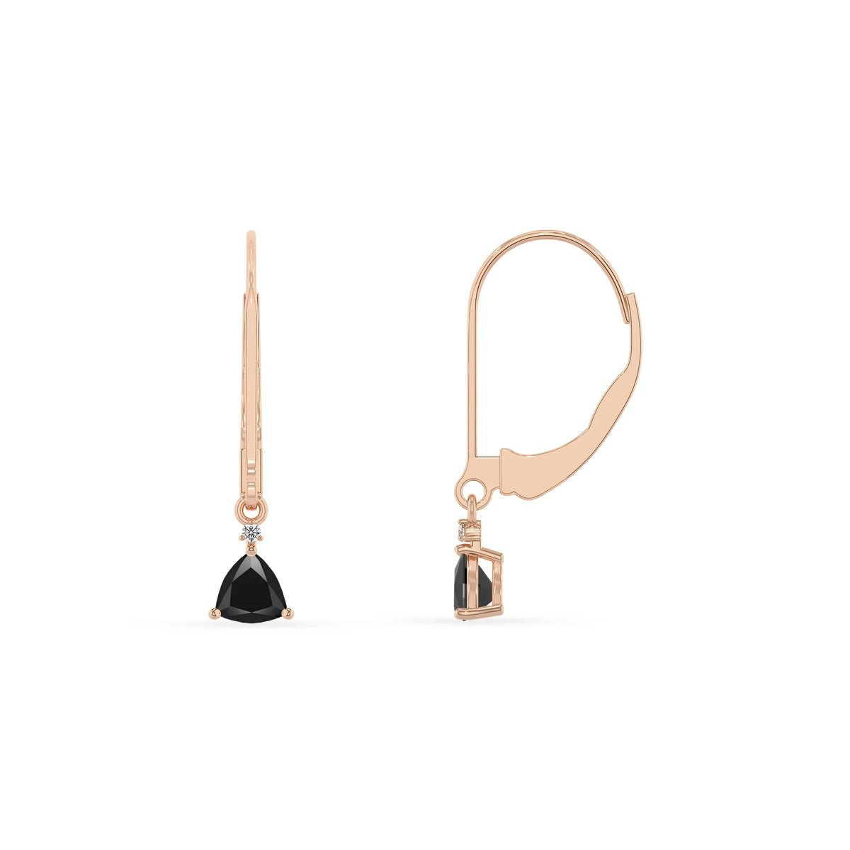 natural black onyx trillion drop earrings in rose gold 