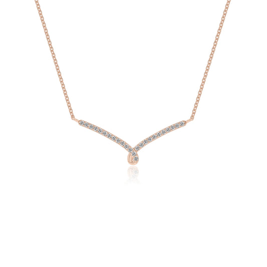 lab grown moissanite round bar v-bale necklaces in rose gold 