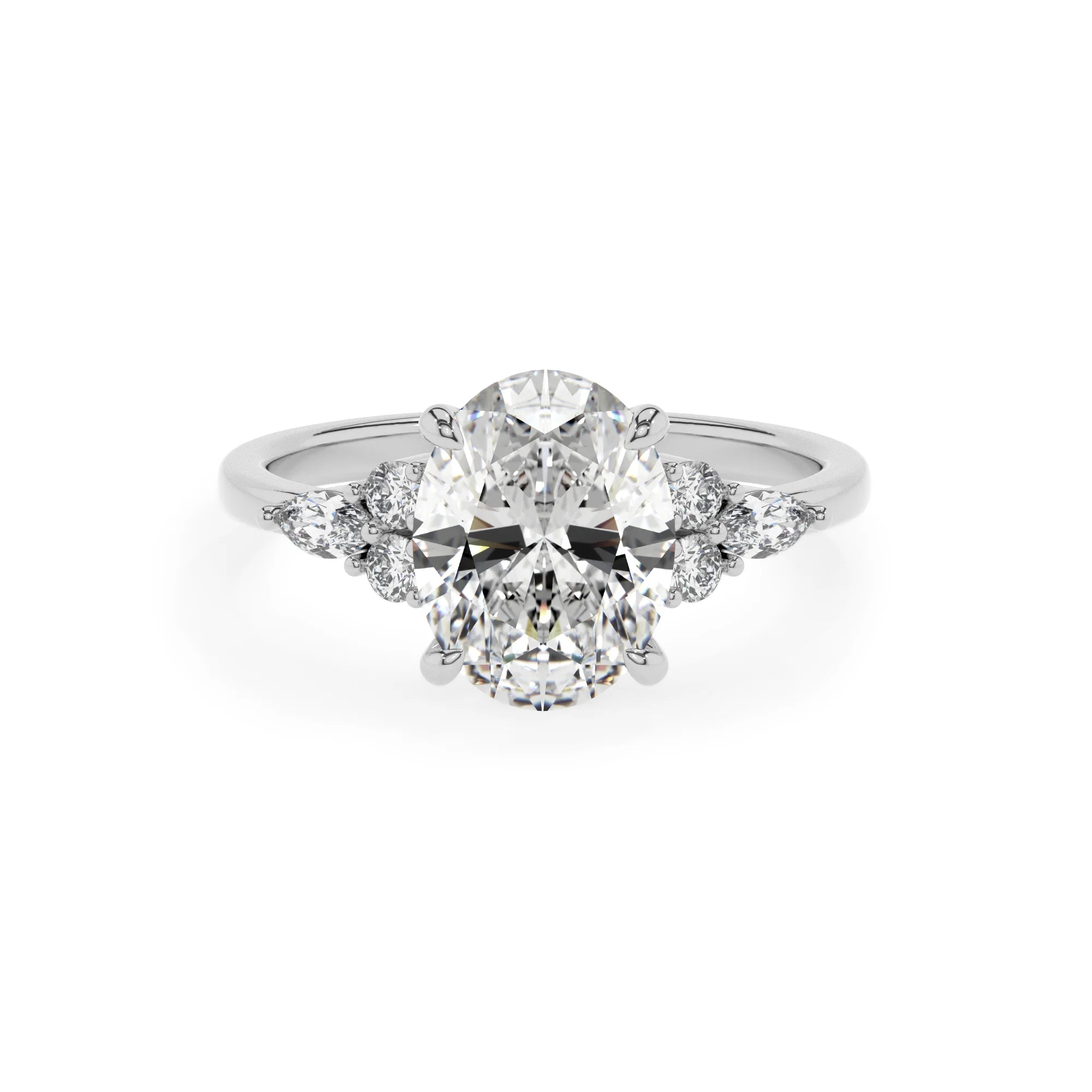 lab grown moissanite oval solitaire rings in white gold 