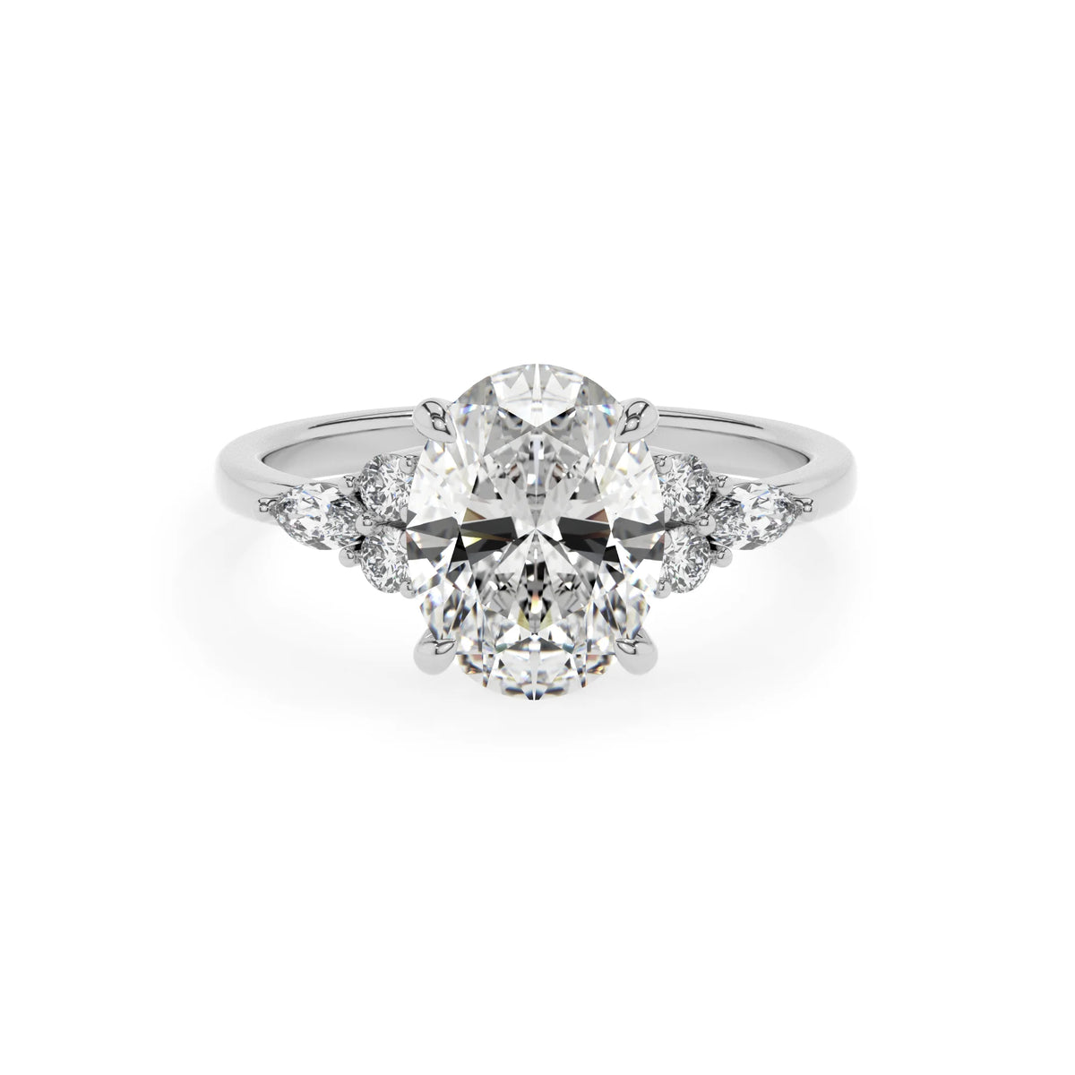 lab grown moissanite oval solitaire rings in white gold 