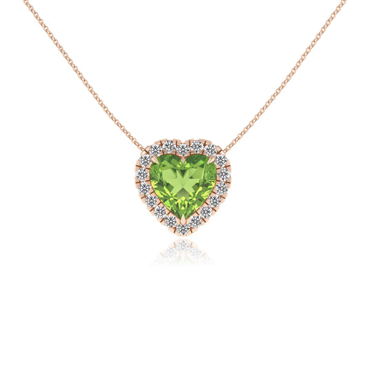 natural peridot heart solitaire necklaces in rose gold 
