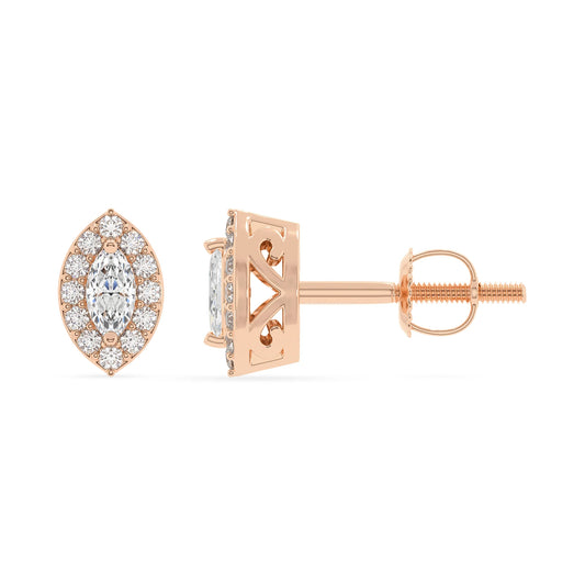 lab grown moissanite marquise stud earrings in rose gold 