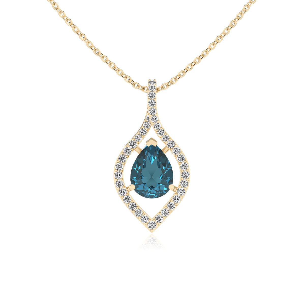 natural london-blue-topaz pear infinity necklaces in yellow gold 