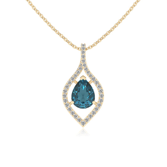 natural london-blue-topaz pear infinity necklaces in yellow gold 