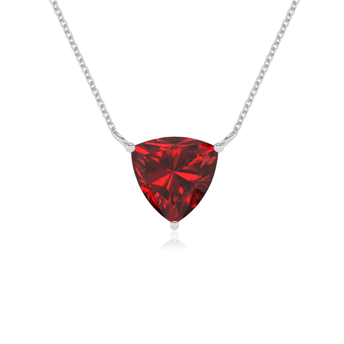 lab grown ruby trillion solitaire necklaces in platinum 