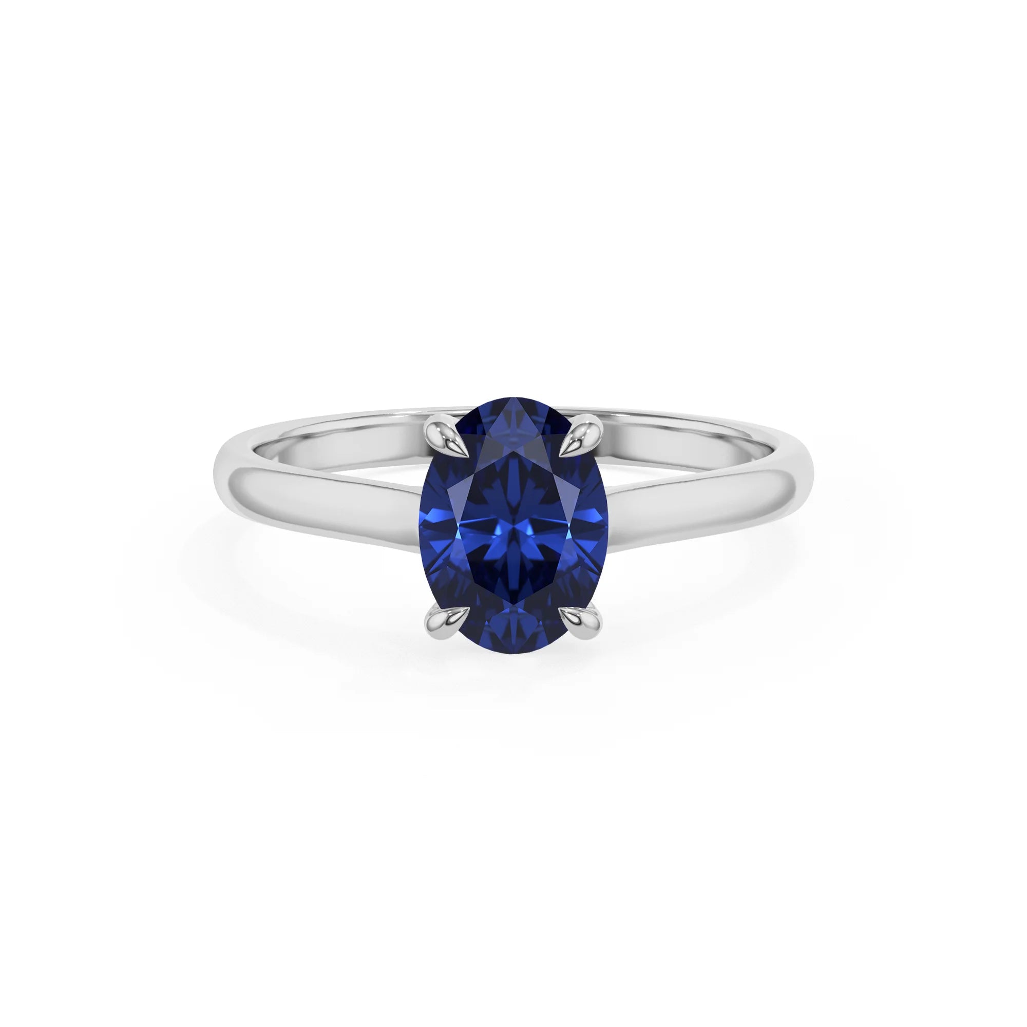 lab grown blue-sapphire oval solitaire rings in platinum 