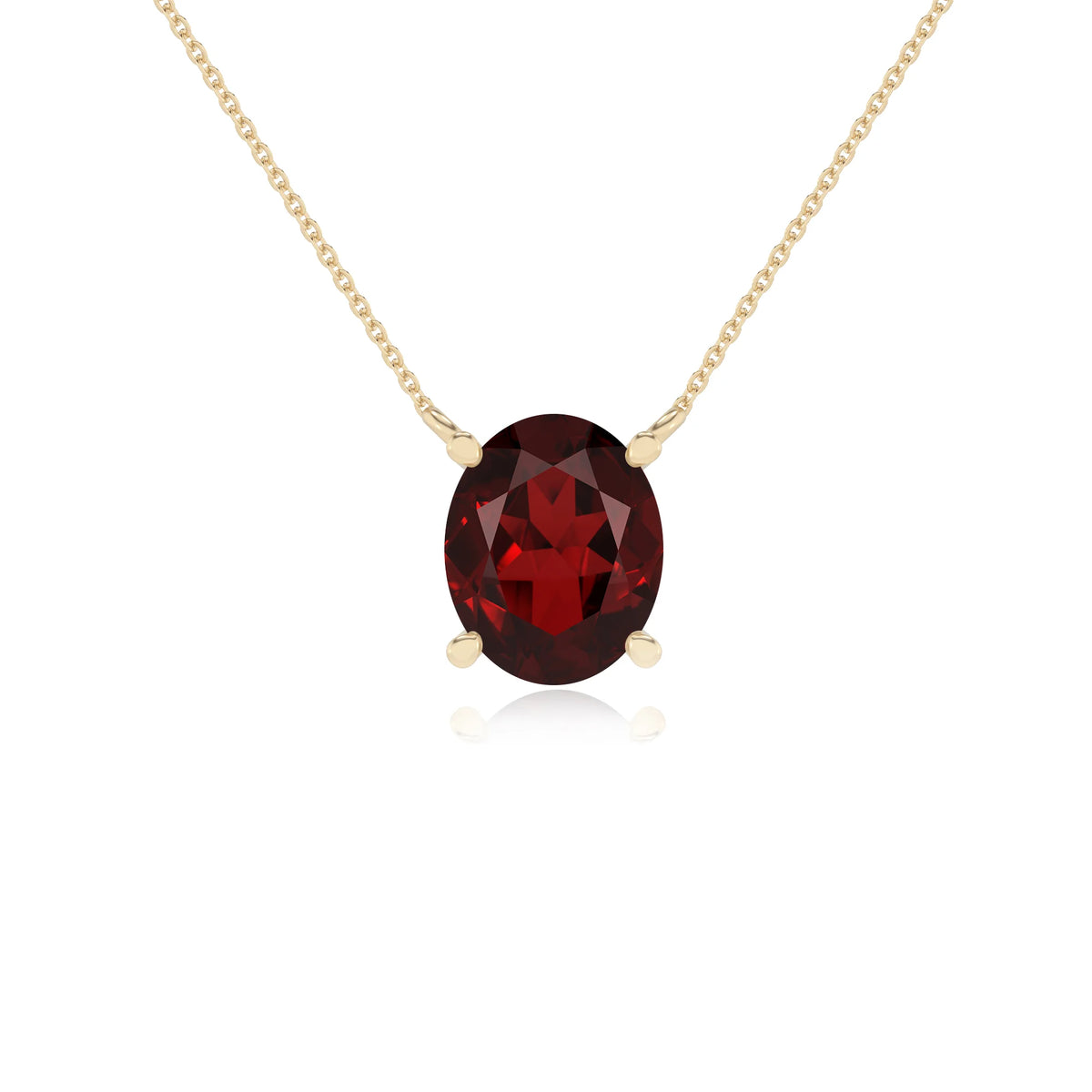 natural garnet oval solitaire necklaces in yellow gold 