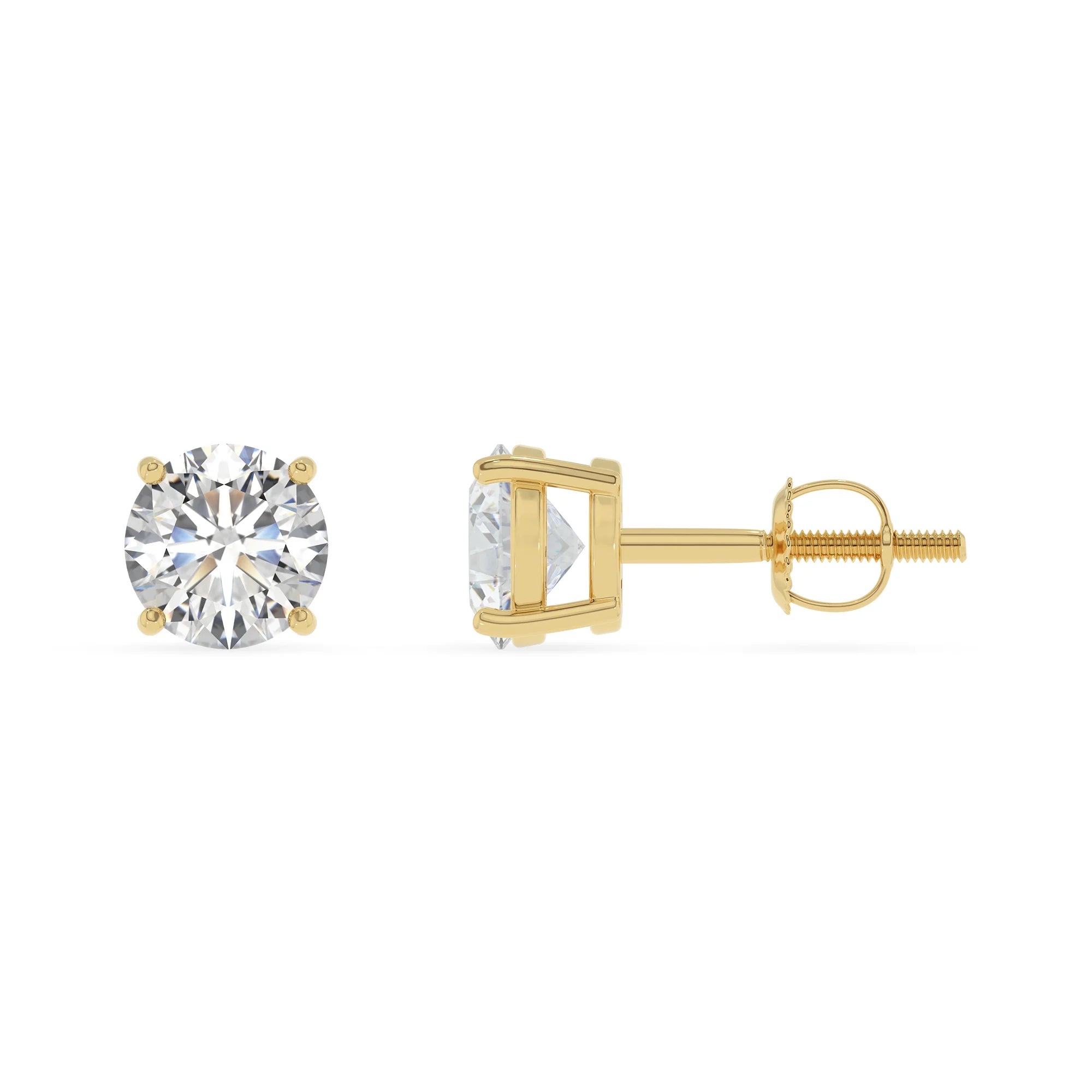 lab grown moissanite round stud earrings in yellow gold 