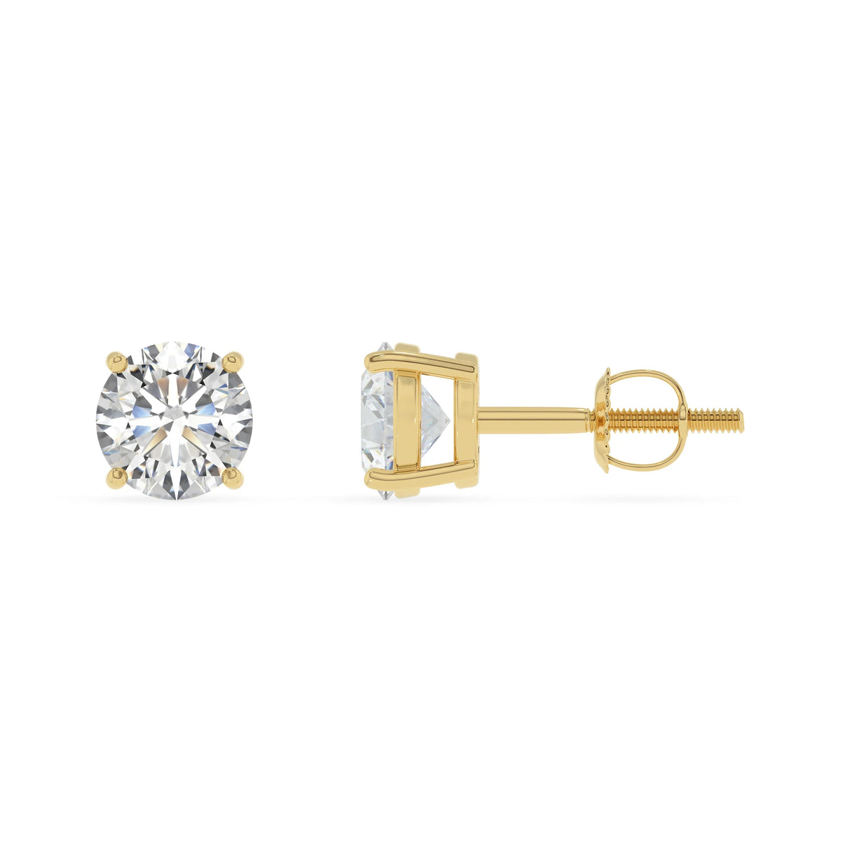 lab grown moissanite round stud earrings in yellow gold 