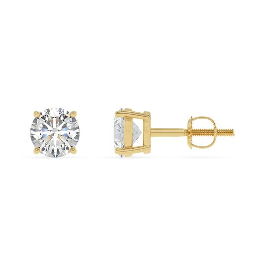 lab grown moissanite round stud earrings in yellow gold 