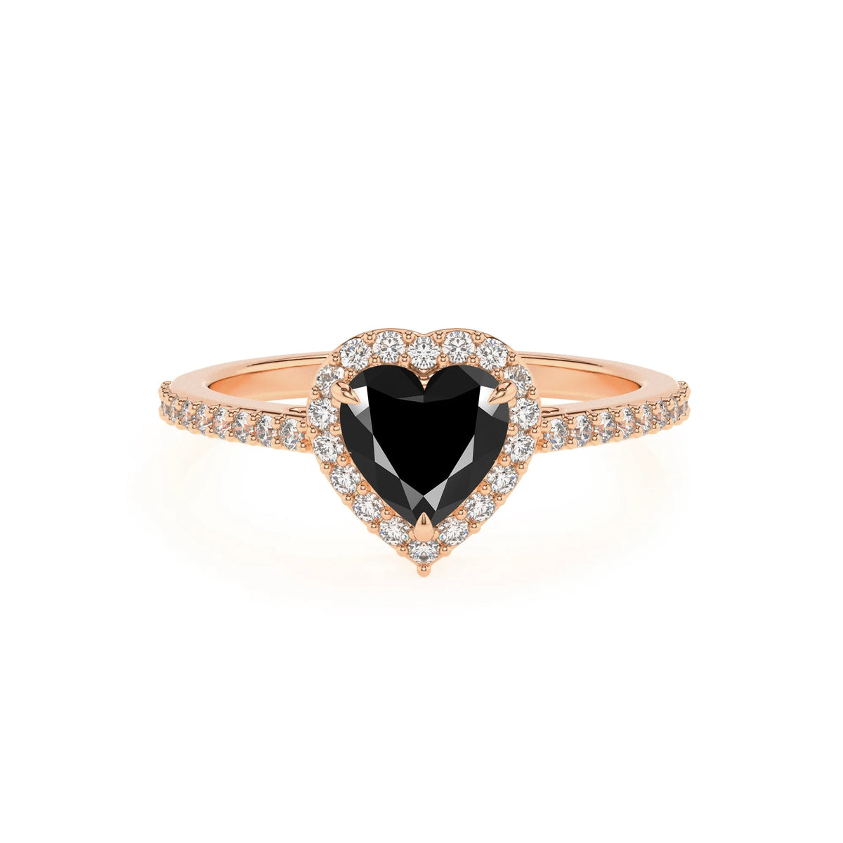 natural black-onyx heart solitaire rings in rose gold 