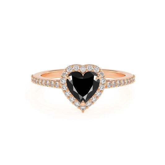 natural black-onyx heart solitaire rings in rose gold 