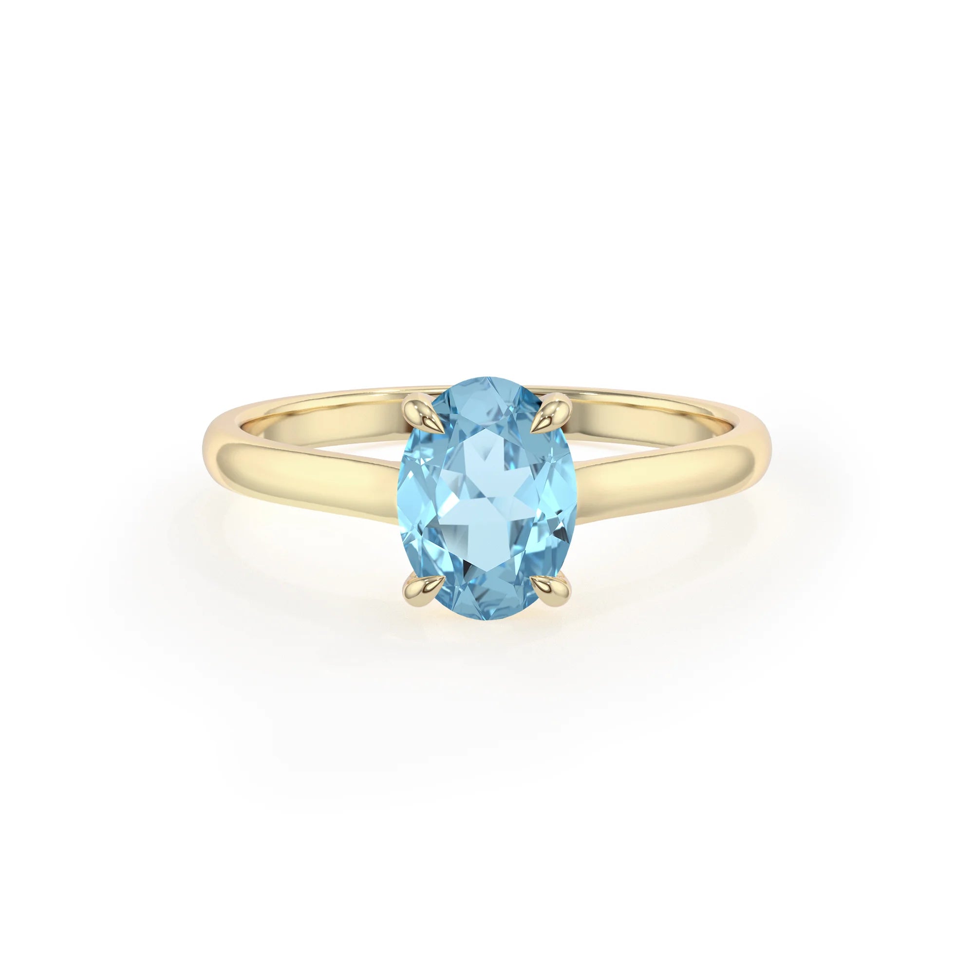 lab grown aquamarine oval solitaire rings in yellow gold 