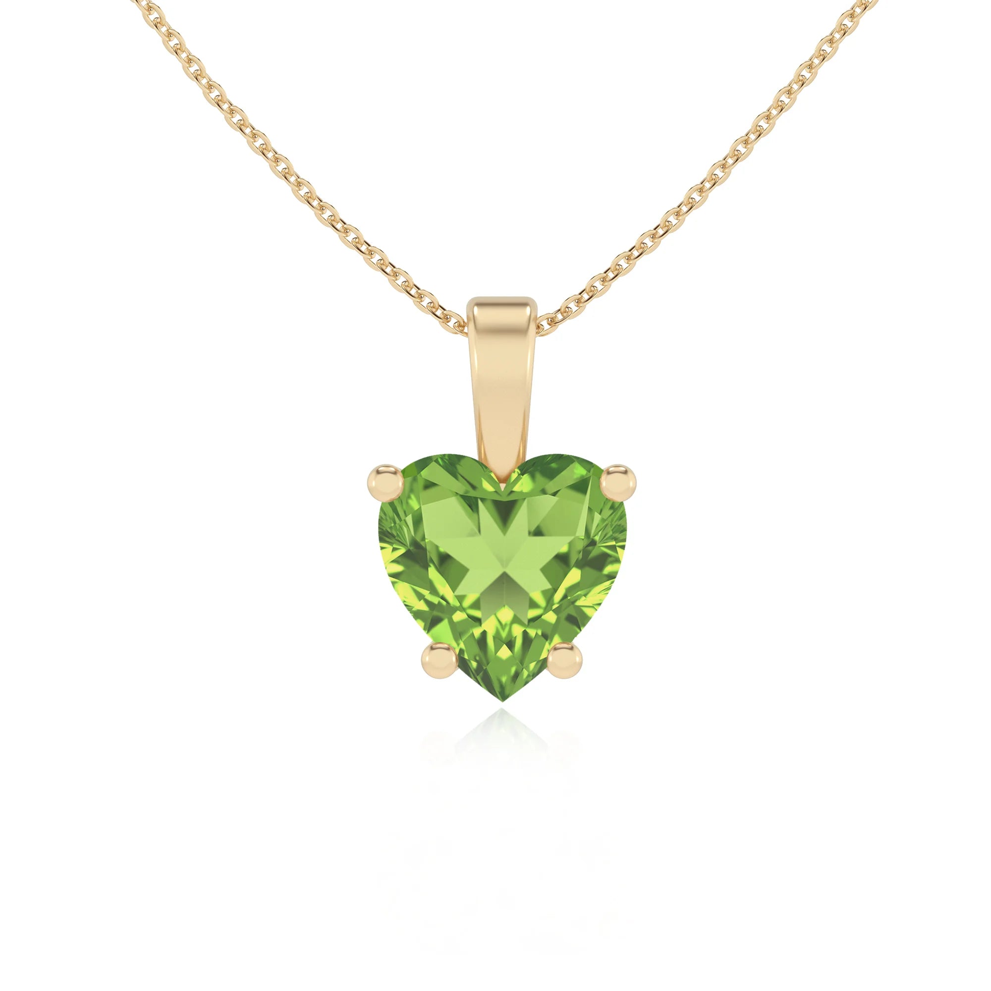 natural peridot heart solitaire necklaces in yellow gold 