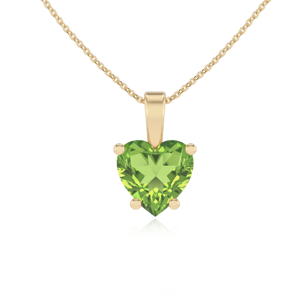 natural peridot heart solitaire necklaces in yellow gold 