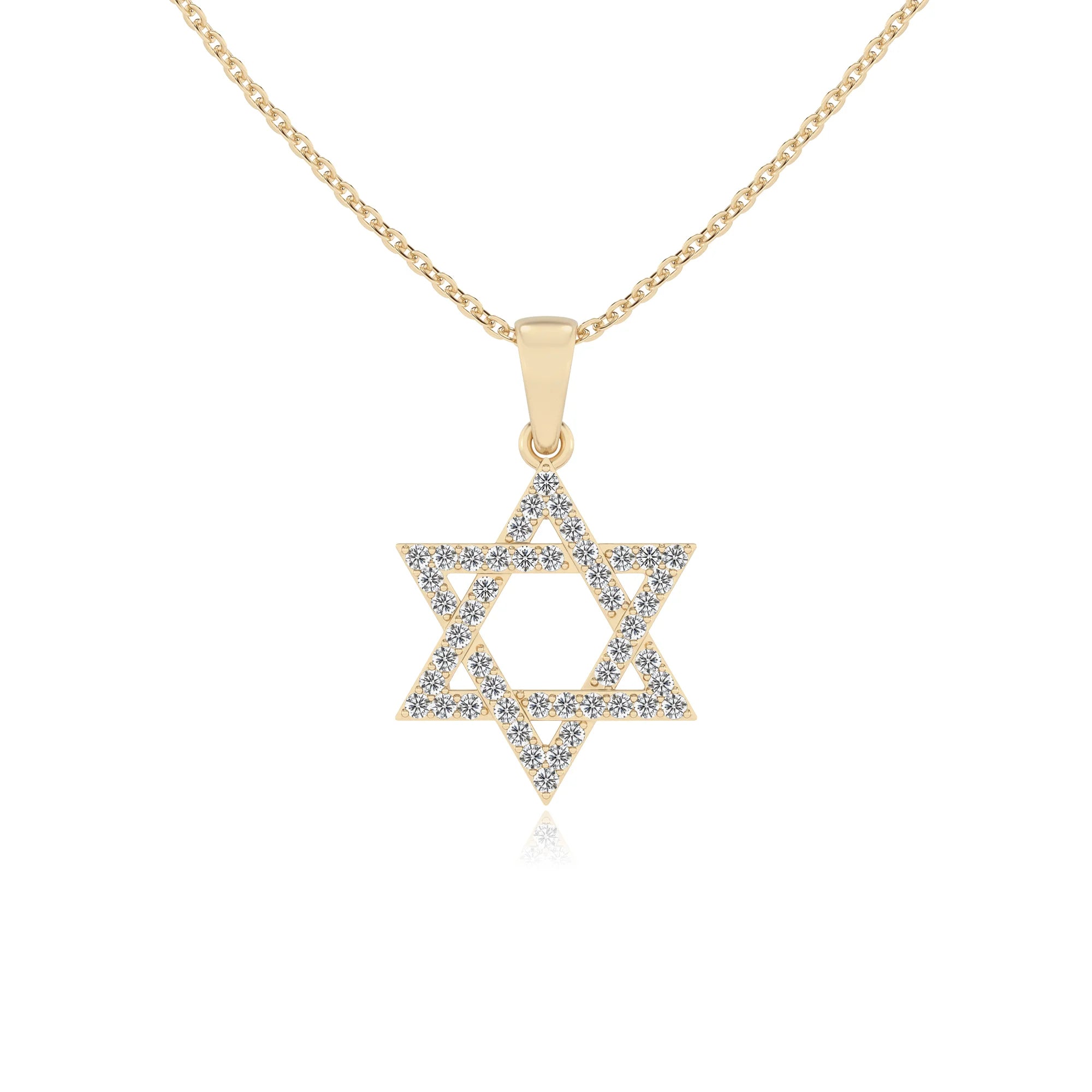 lab grown moissanite round necklaces in yellow gold 