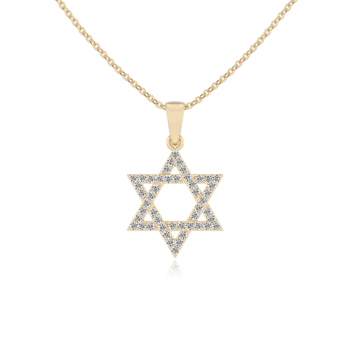 lab grown moissanite round necklaces in yellow gold 