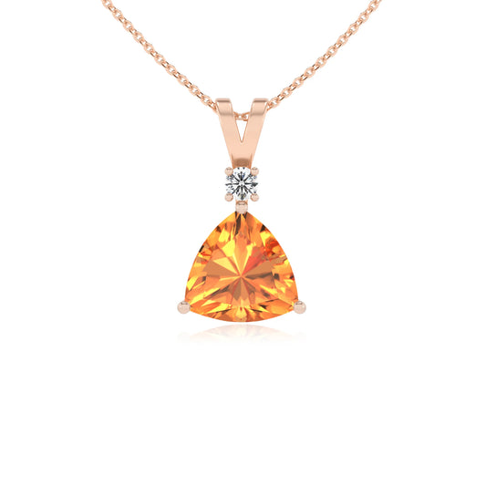 lab grown citrine trillion solitaire v-bale necklaces in rose gold 