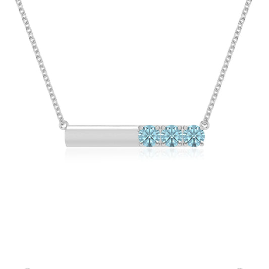 lab grown aquamarine round bar v-bale necklaces in sterling silver 