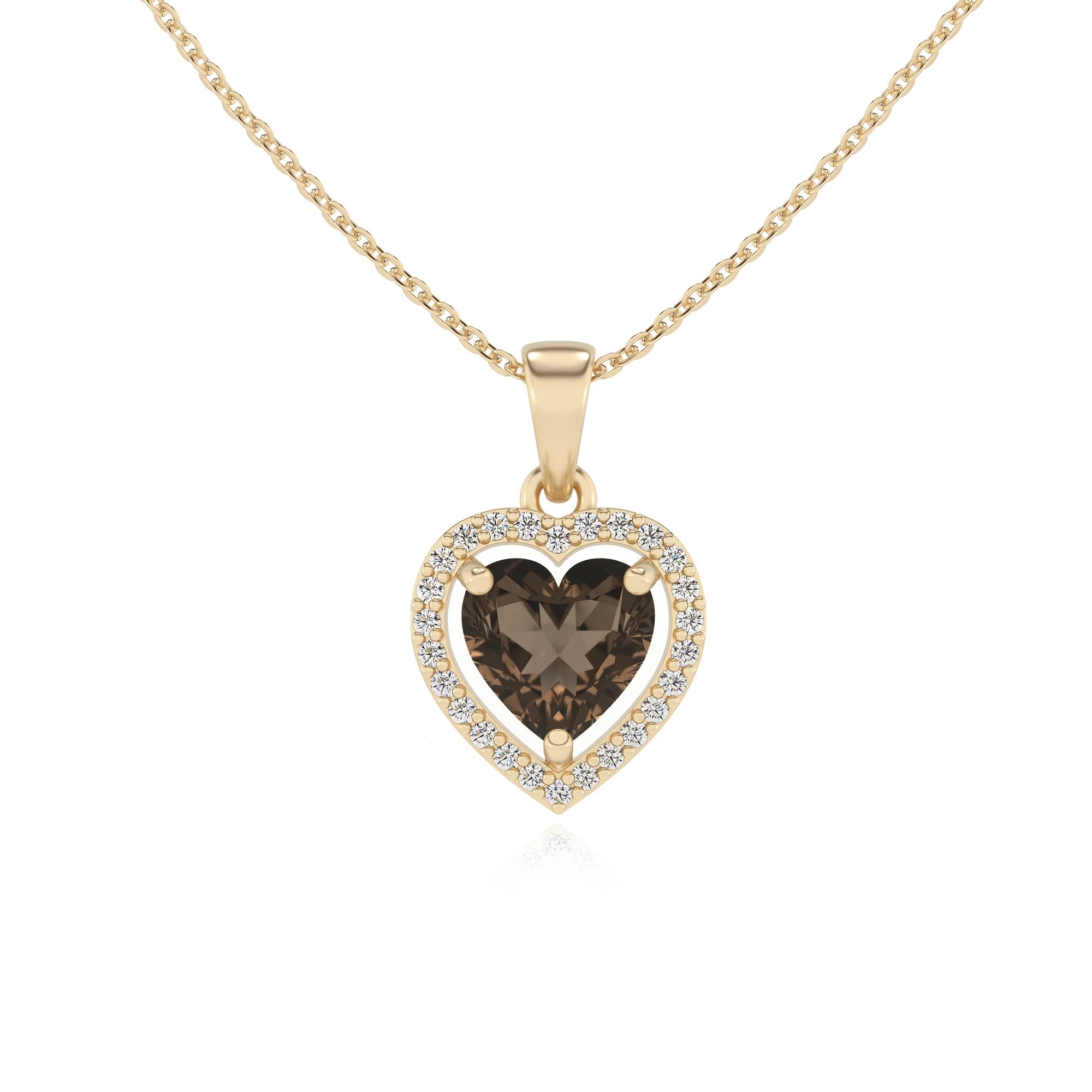 natural smoky-quartz heart solitaire necklaces in yellow gold 