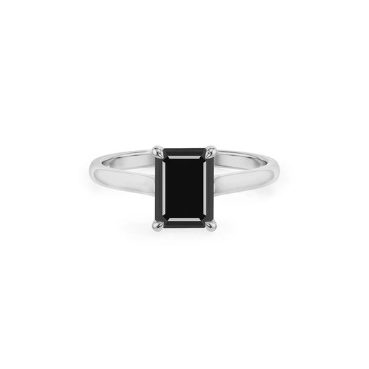 natural black-onyx emerald cut solitaire rings in platinum 