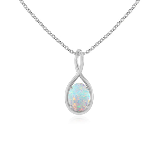lab grown opal oval solitaire necklaces in platinum 