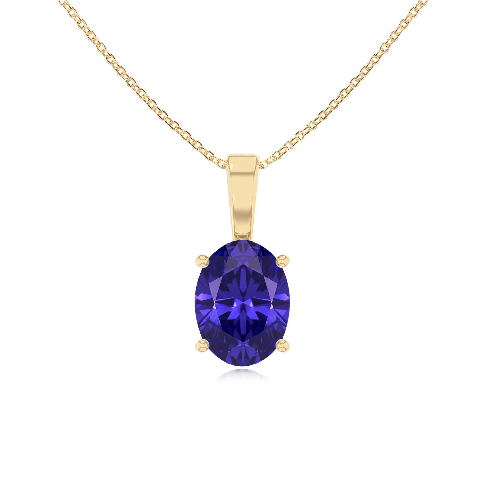 lab grown tanzanite oval solitaire necklaces in yellow gold 